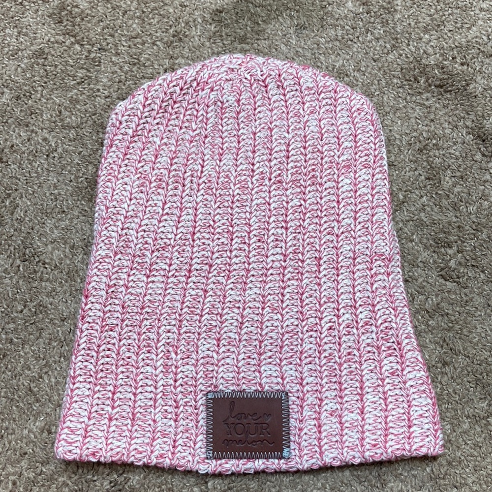 LOVE YOUR MELON Slouchy Knit Pink and White 100% Cotton Beanie Hat
